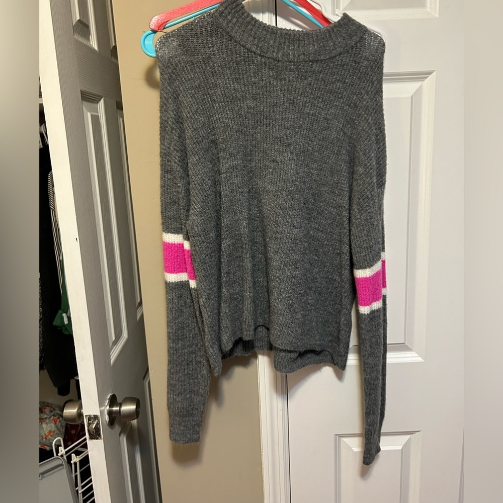 John and Jenn Gray pink varsity stripe sweater